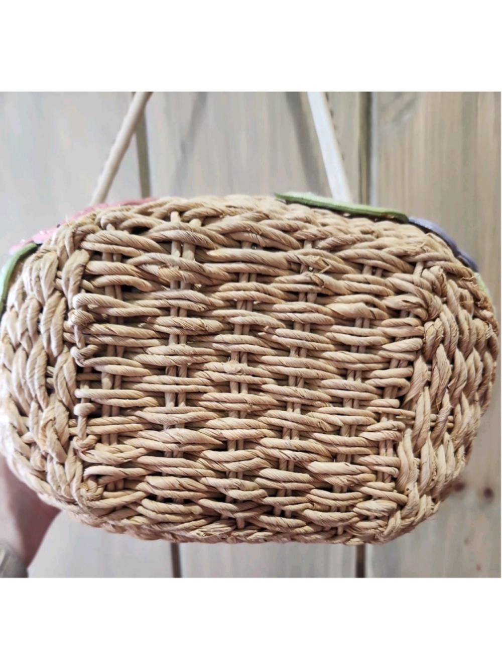 Y2K Brighton Woven Straw & Leather Flowers Boho Bucket Bag, EUC - Picture 4 of 16